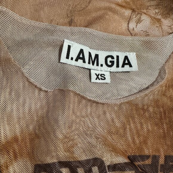 I.AM.GIA Crescent Mesh Sleeveless Top Tan Sheer Snake Y2K Style - Picture 5 of 6